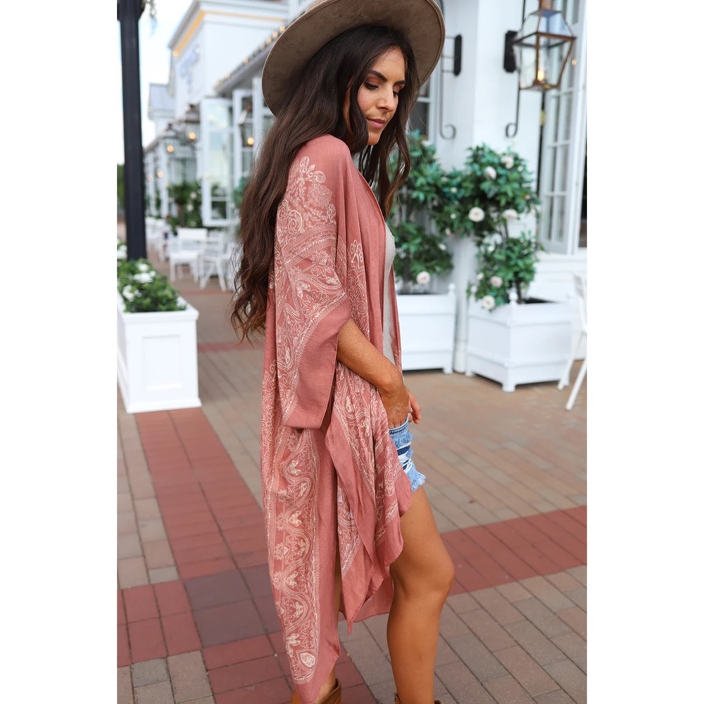 BOHEMIAN BOHO MANDALA KIMONO - DUSTY ROSE
